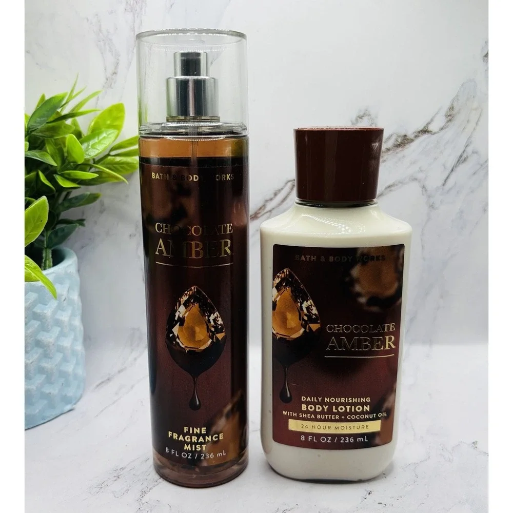 Bath & Body Works CHOCOLATE AMBER Body Mist & Lotion 2PC Set
